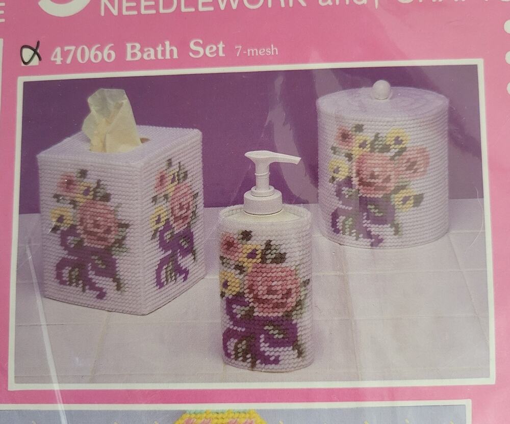 Mary Maxim Needlepoint Bath Set #47066 set makes a set of 3